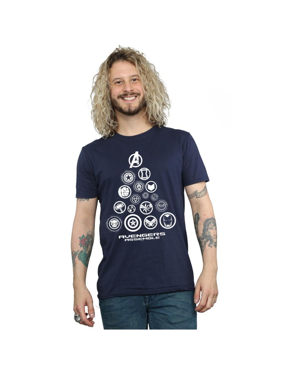 Marvel Mens Avengers Endgame Pyramid Icons T-Shirt - Navy Blue