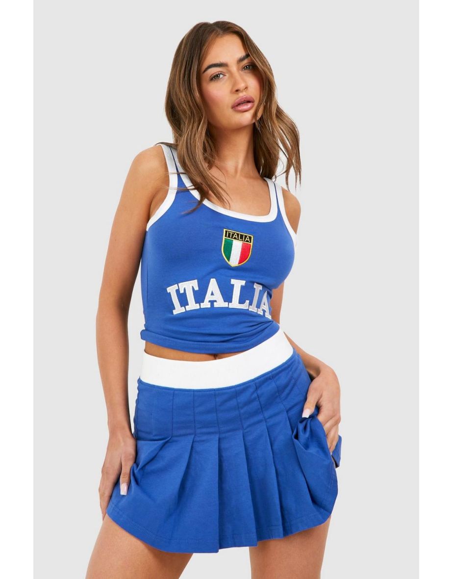 Italia Set Mini Pleated Tennis Skirt - blue
