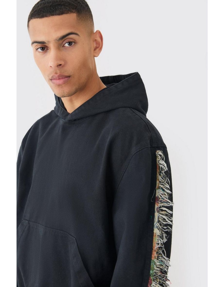 Frayed Tapestry Hooded Overshirt - black - 2