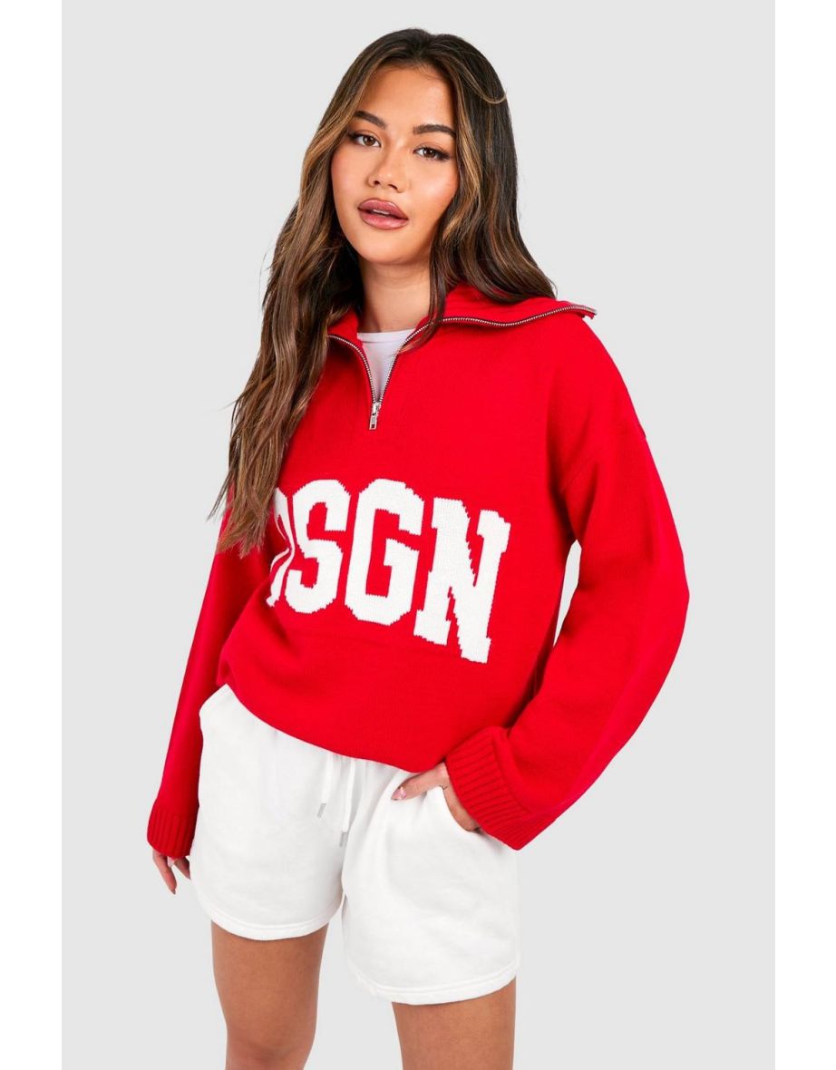 Dsgn Jacquard Knitted Half Zip Jumper - red