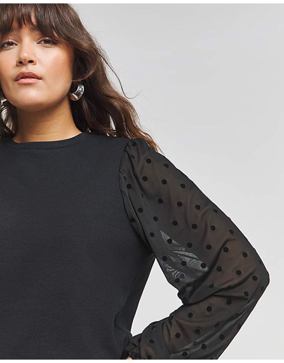 Velour Spot Mesh Sleeve Sweatshirt - 3