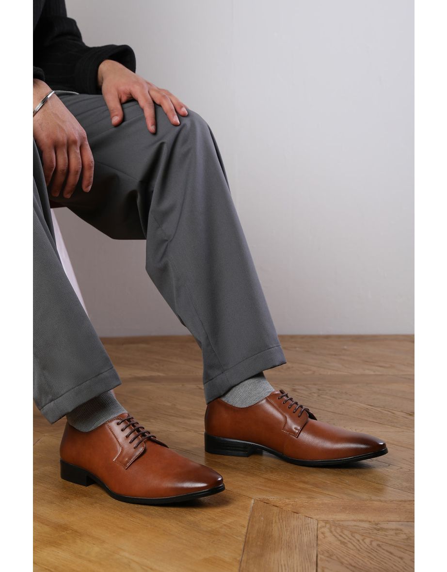 DAVID LACE UP DERBY FORMAL DRESS WORK SHOES IN BROWN FAUX LEATHER