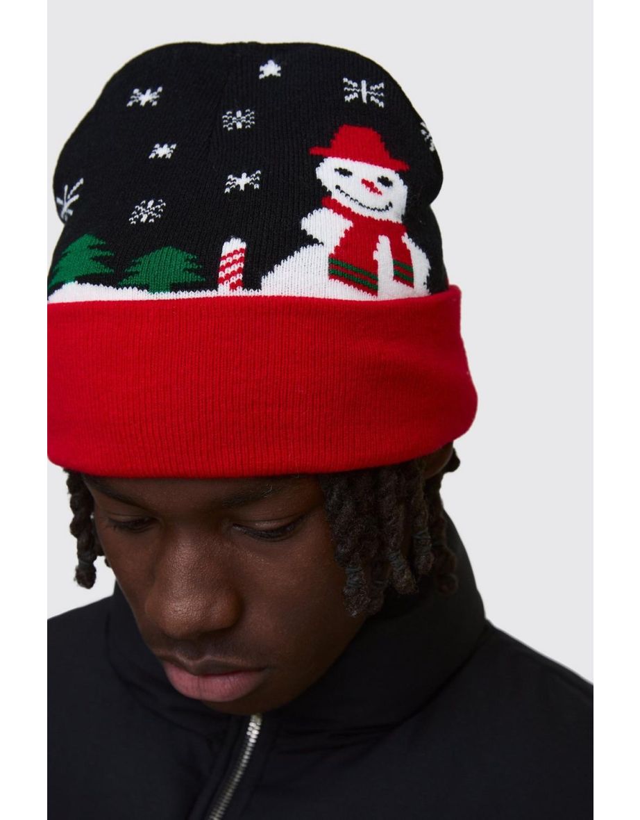 Festive Graphic Beanie in Black - black