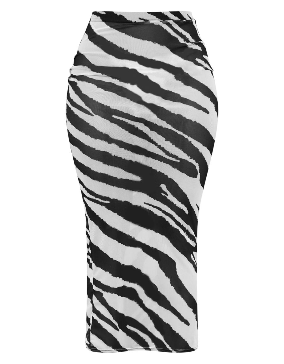 Shape Monochrome Zebra Print Sheer Mesh Midaxi Skirt - 4