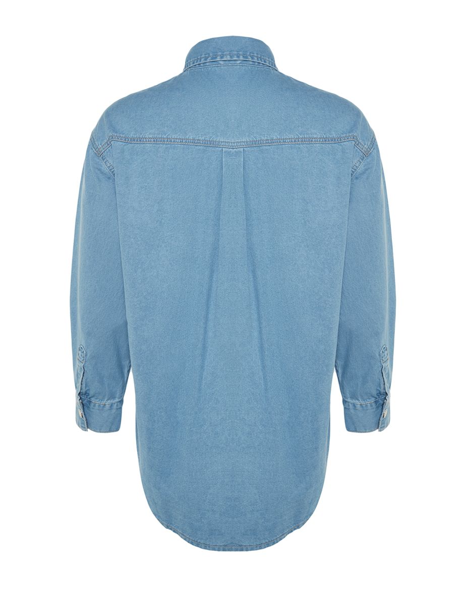 Light Blue Basic Comfort Plus Size Denim Shirt - 7