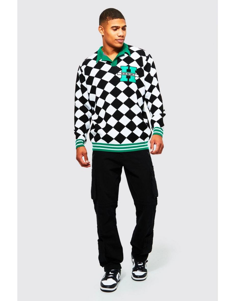 Checkerboard H Knitted Polo - black - 2