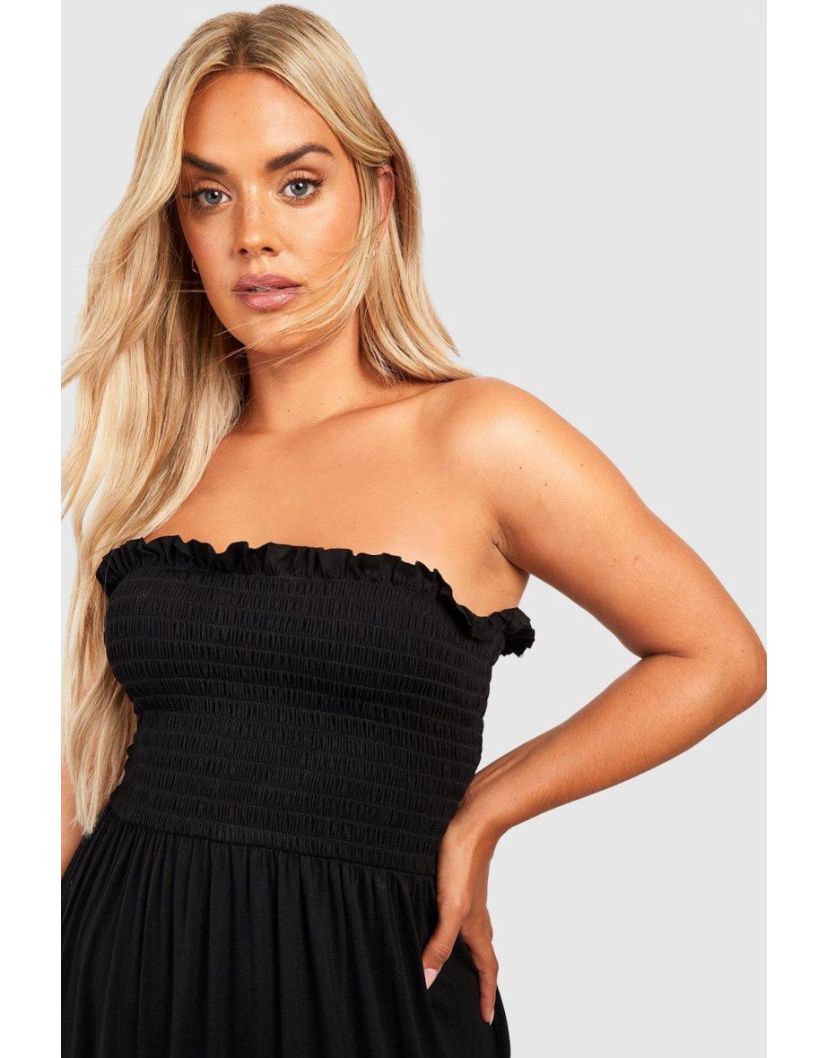Plus Shirred Bandeau Midi Dress - black - 3