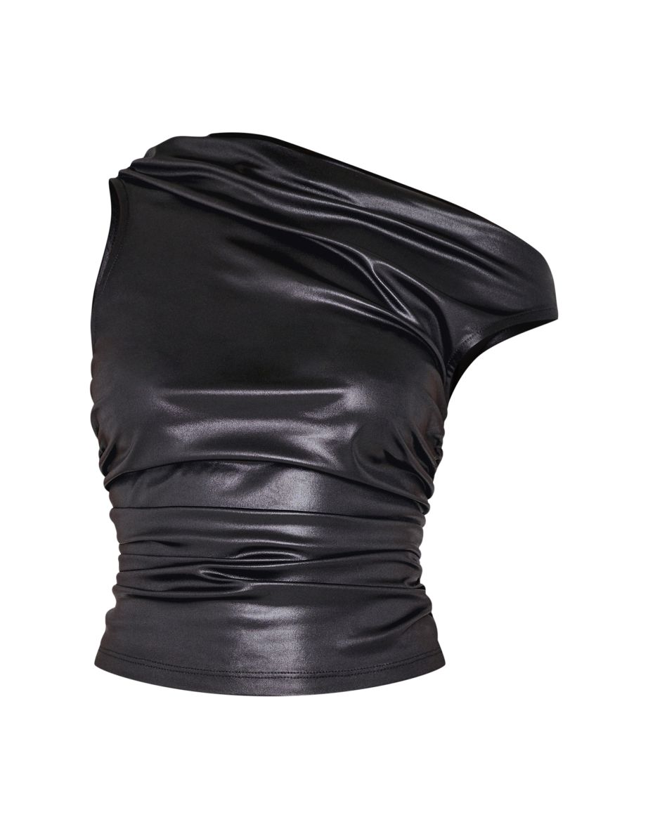 Black Metallic Asymmetric Ruched Side Top - 4