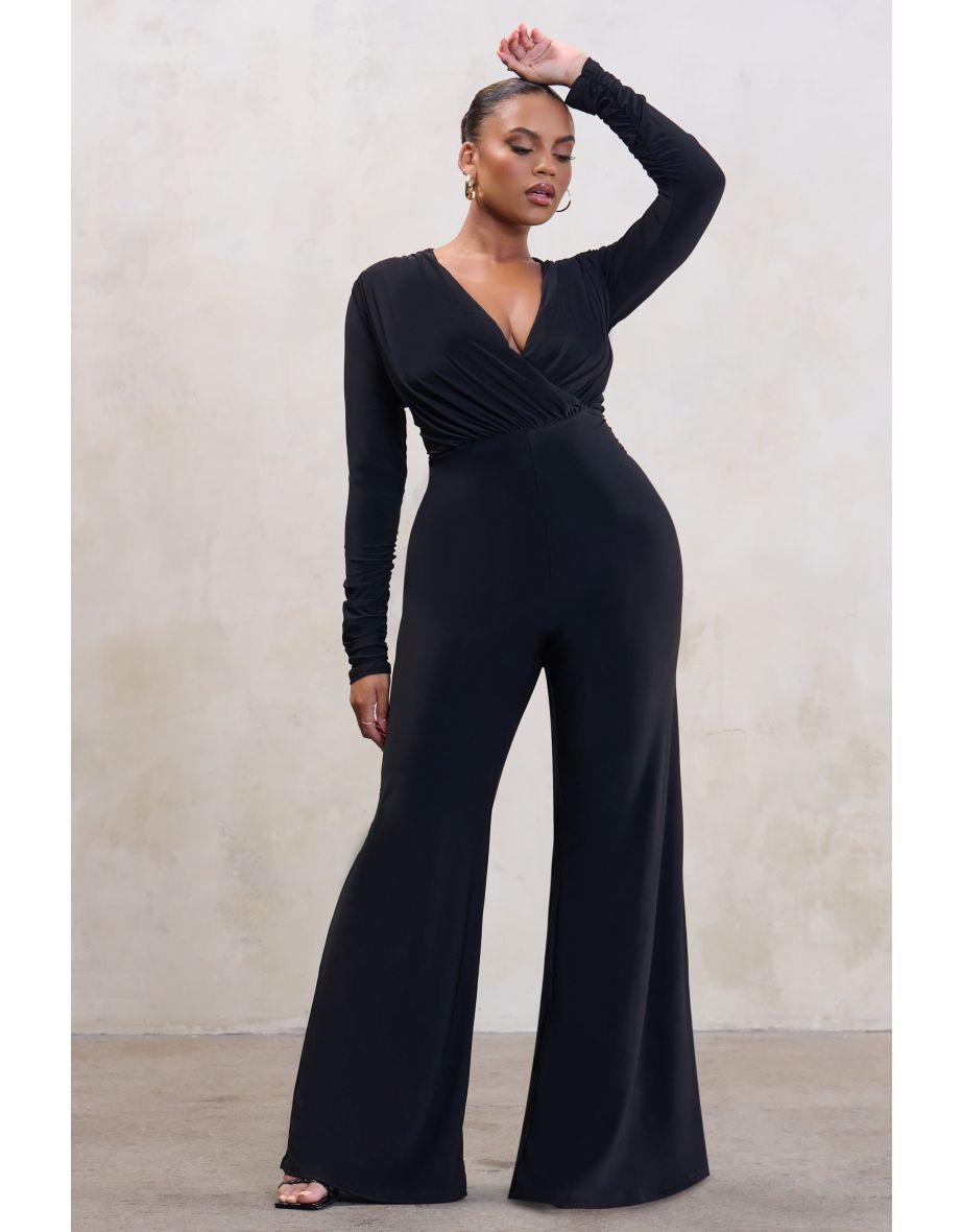 Curve Black Long Sleeve Wide Leg Jumpsuit