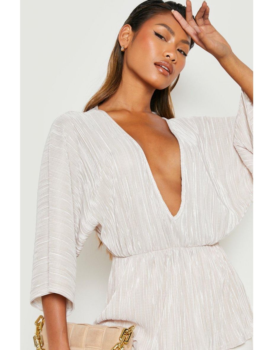 Plisse Plunge Pelum Top - champagne