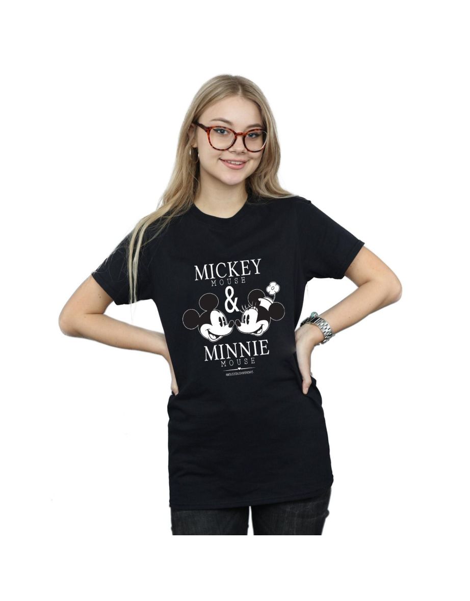 Disney Womens/Ladies Mickey And Minnie Mouse Mousecrush Mondays Cotton Boyfriend T-Shirt - Black