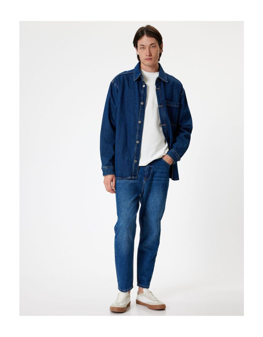 Buttoned Regular Waist Cotton Loose Fit Jeans - Steve Jean