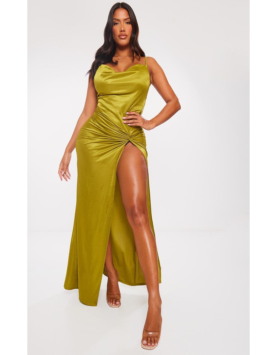 Saturday Sunday olive green cowl neck satin back buying tunic dress