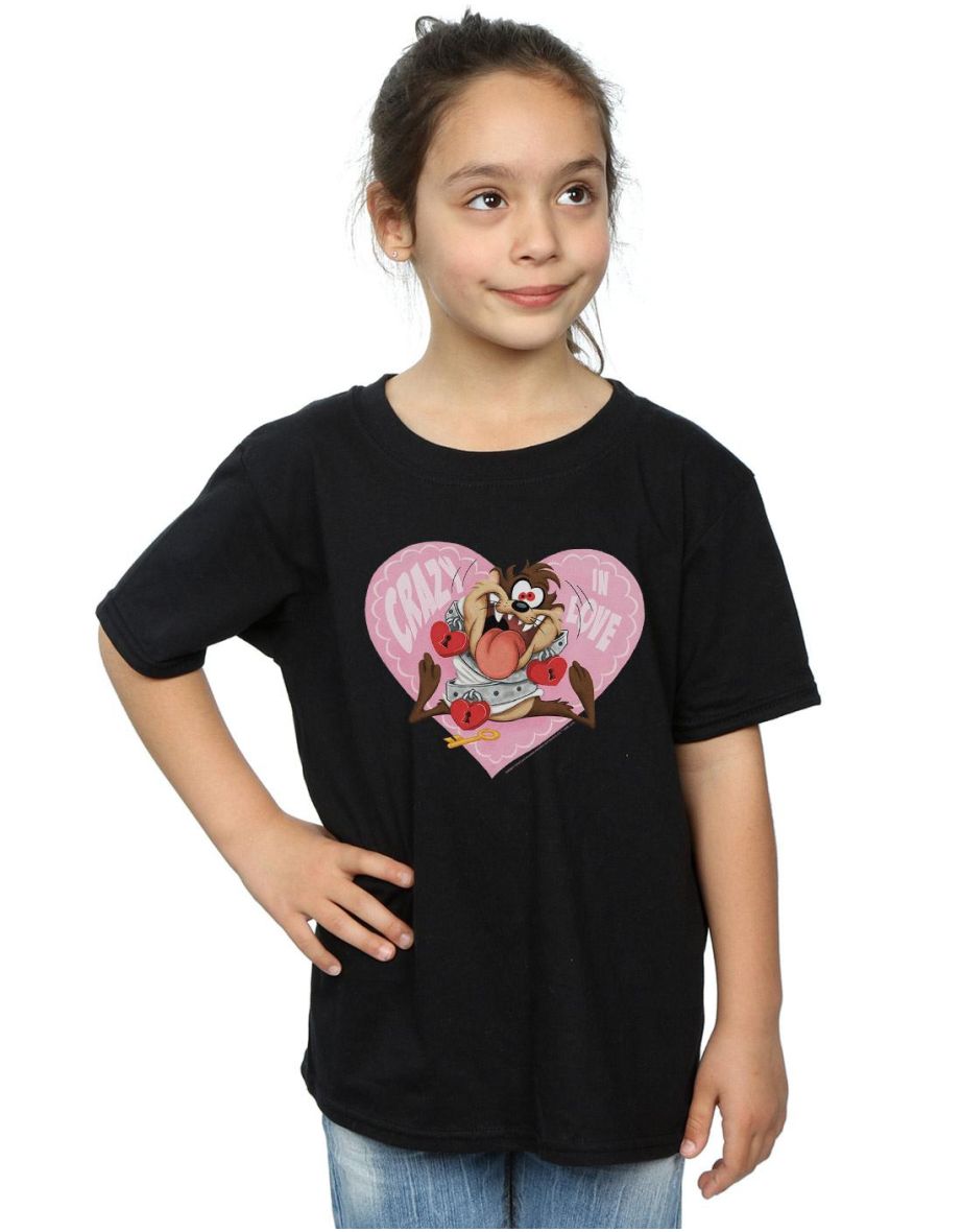 Looney Tunes Girls Taz Valentine´s Day Crazy In Love Cotton T-Shirt - Black