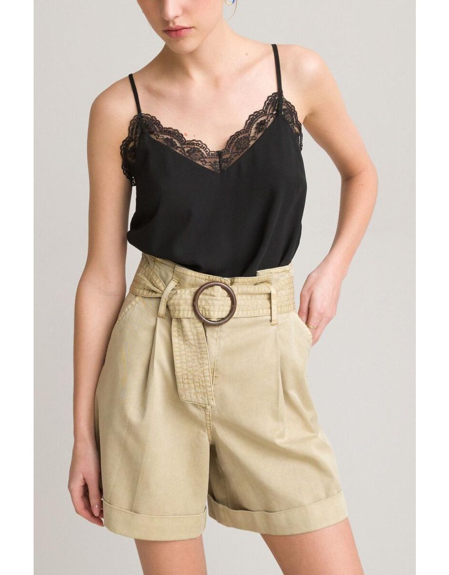V-Neck Cami with Shoestring Straps