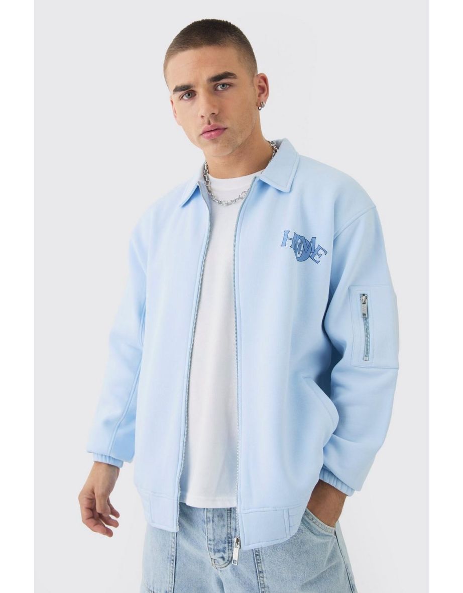 Shop Varsity Homme Applique Jersey Harrington Jacket light blue Online in Oman VogaCloset