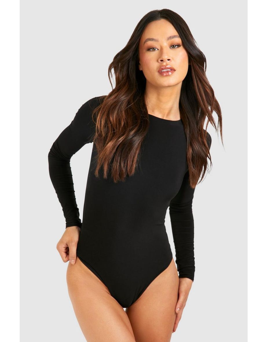 Tall  Long Sleeve Double Layer Bodysuit - black - 3