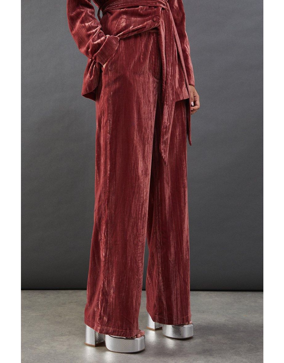 Crushed Velvet High Waisted Tailored Trouser - 3