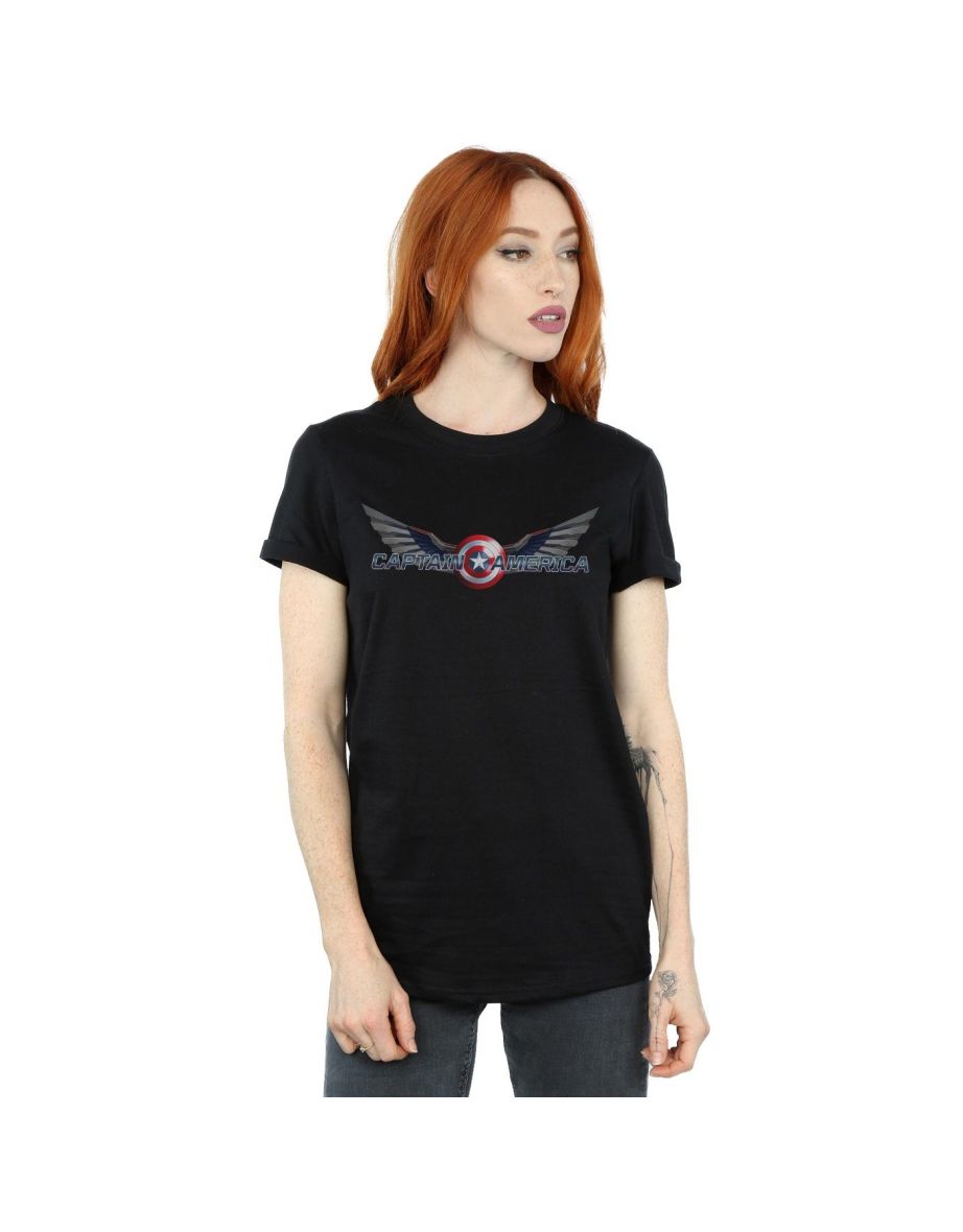 Marvel Womens/Ladies Falcon And The Winter Soldier Captain America Logo Cotton Boyfriend T-Shirt - Black