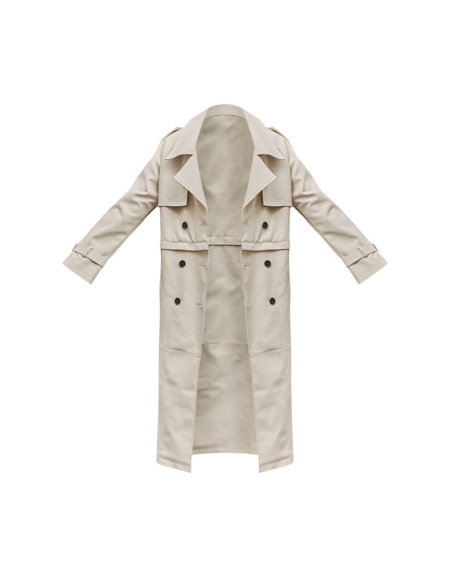 Stone Detachable Hem Faux Leather Trench Coat - 4