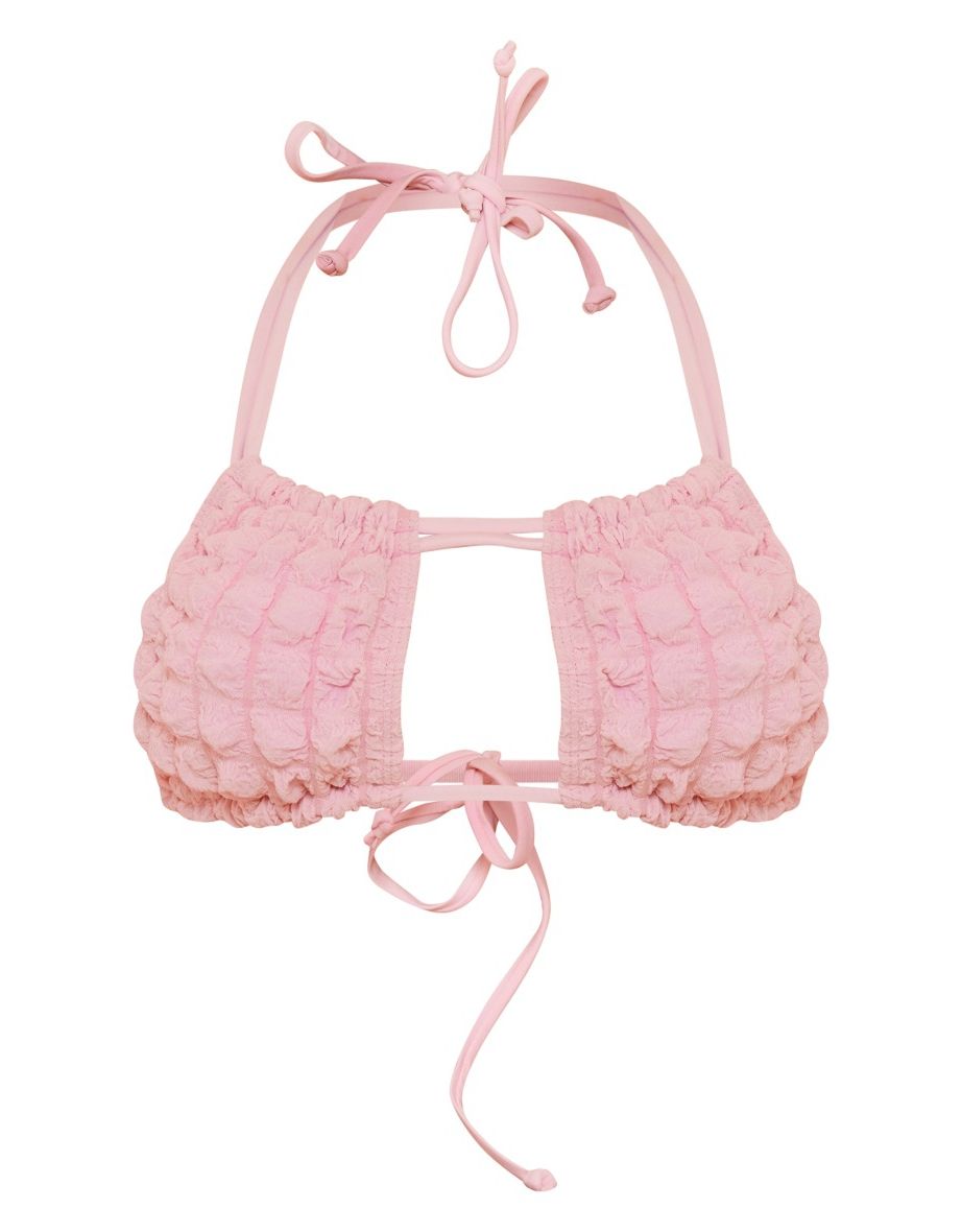 Baby Pink Bubble Bandeau Cut Out Bikini Top - 3