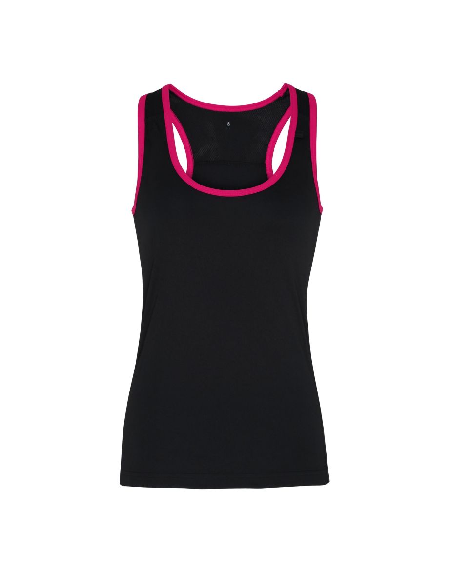 Tri Dri Womens/Ladies Panelled Fitness Sleeveless Vest - Black /Hot Pink