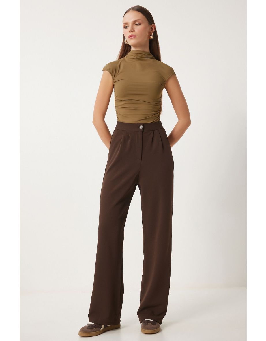 Women's Brown Lycra Comfortable Palazzo Knitted Trousers