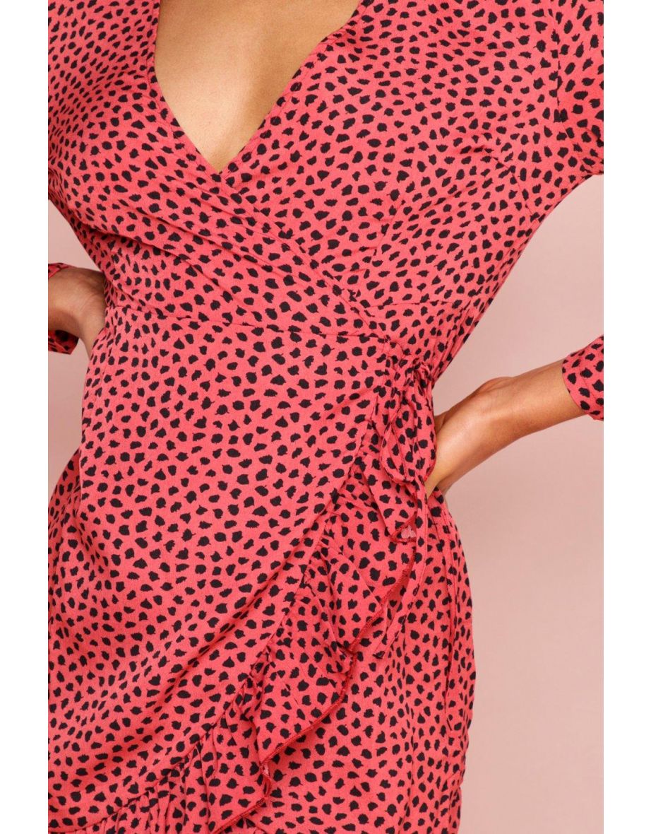 Animal Spot Frill Hem Wrap Dress - 2