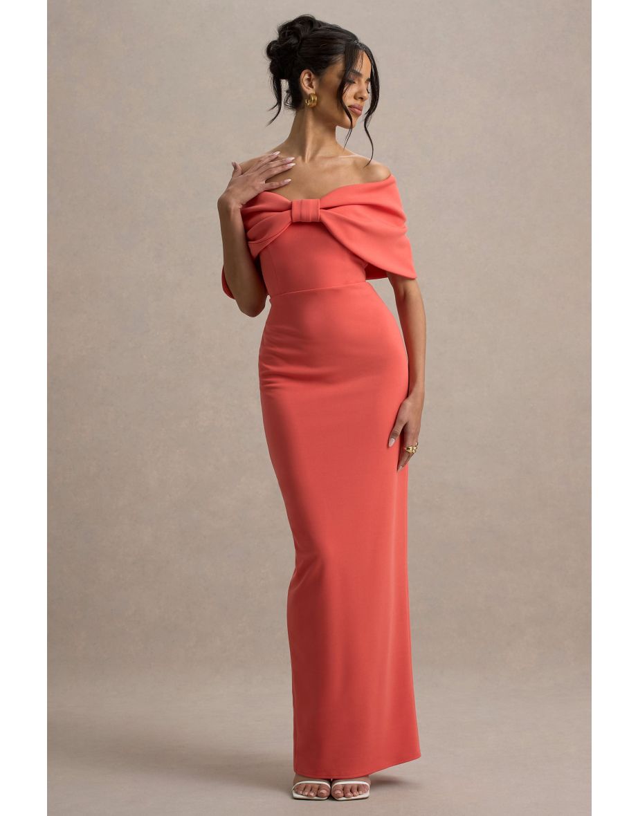 Cornelia | Orange Strapless Maxi Dress With Oversized Bow