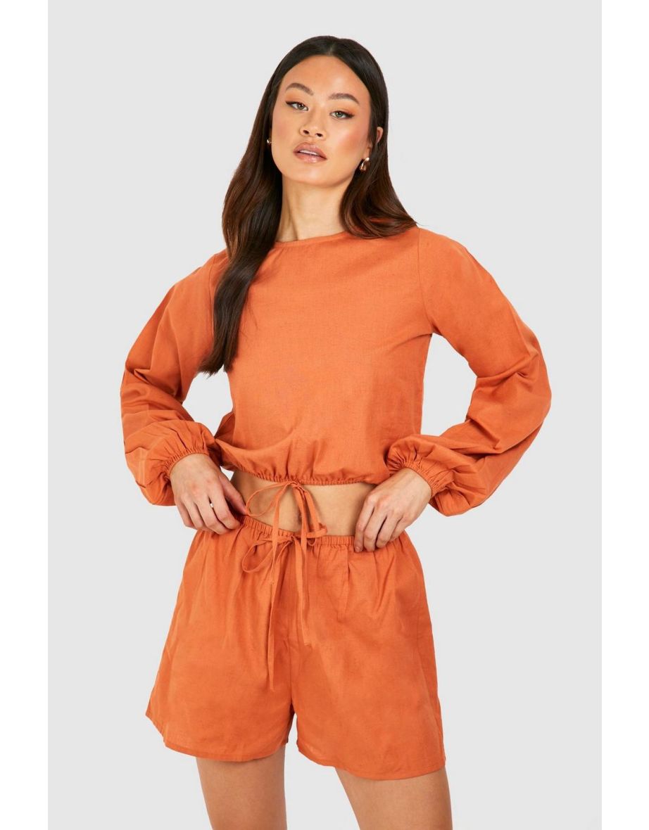 Tall Beach Shorts And Puff Sleeve Top Co-ord - rust - 3