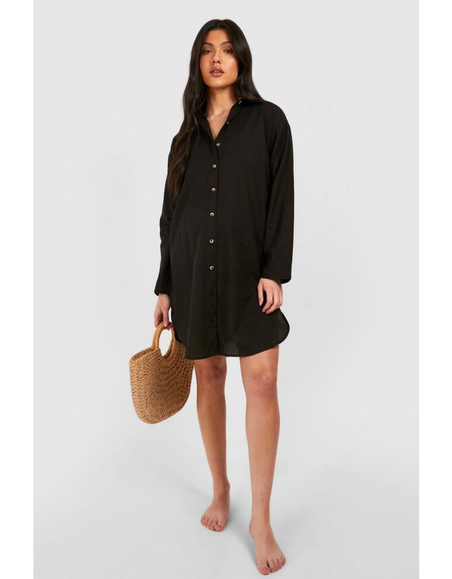 Shop Maternity Linen Button Down Beach Shirt Dress Online in Qatar VogaCloset