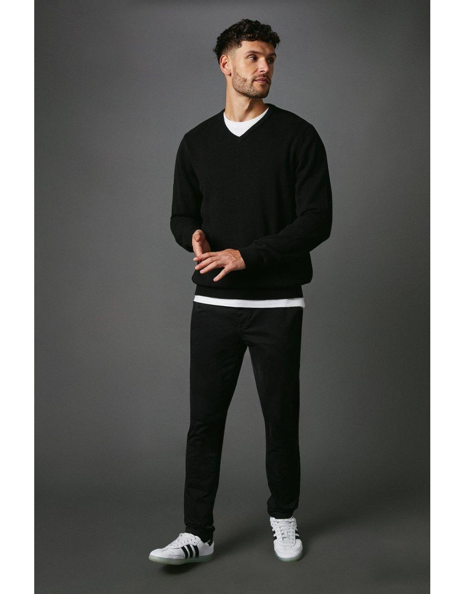 Premium Pure Cotton V-neck Jumper - black