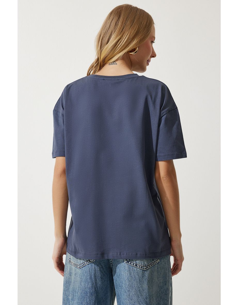 Women's Smoked Loose Basic Cotton T-Shirt - 4
