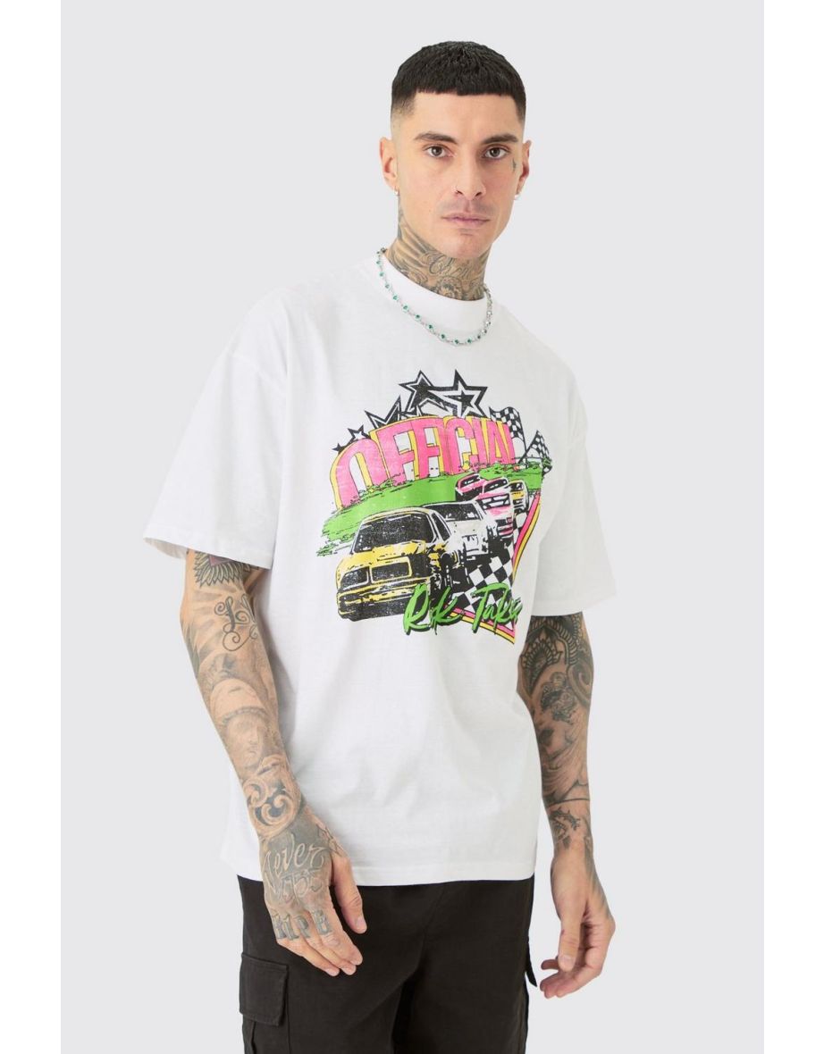 Tall Oversized Neon Moto T-shirt - white
