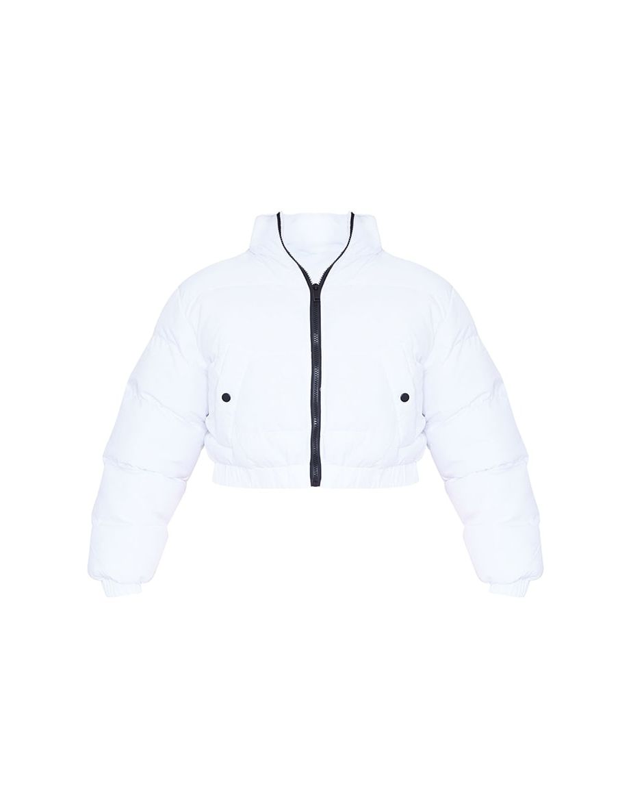 White Cropped Bubble Zip Detail Puffer Jacket - 4