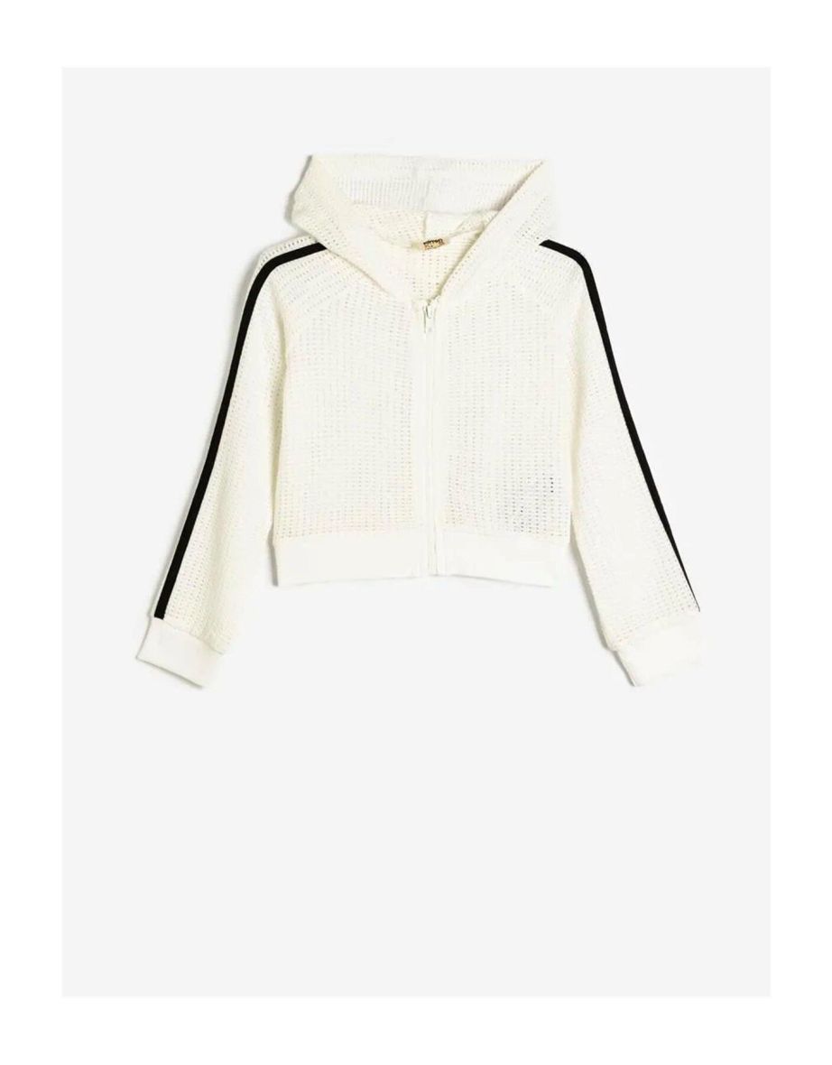 Zippered Sweatshirt Hooded Mesh Detailed Piping