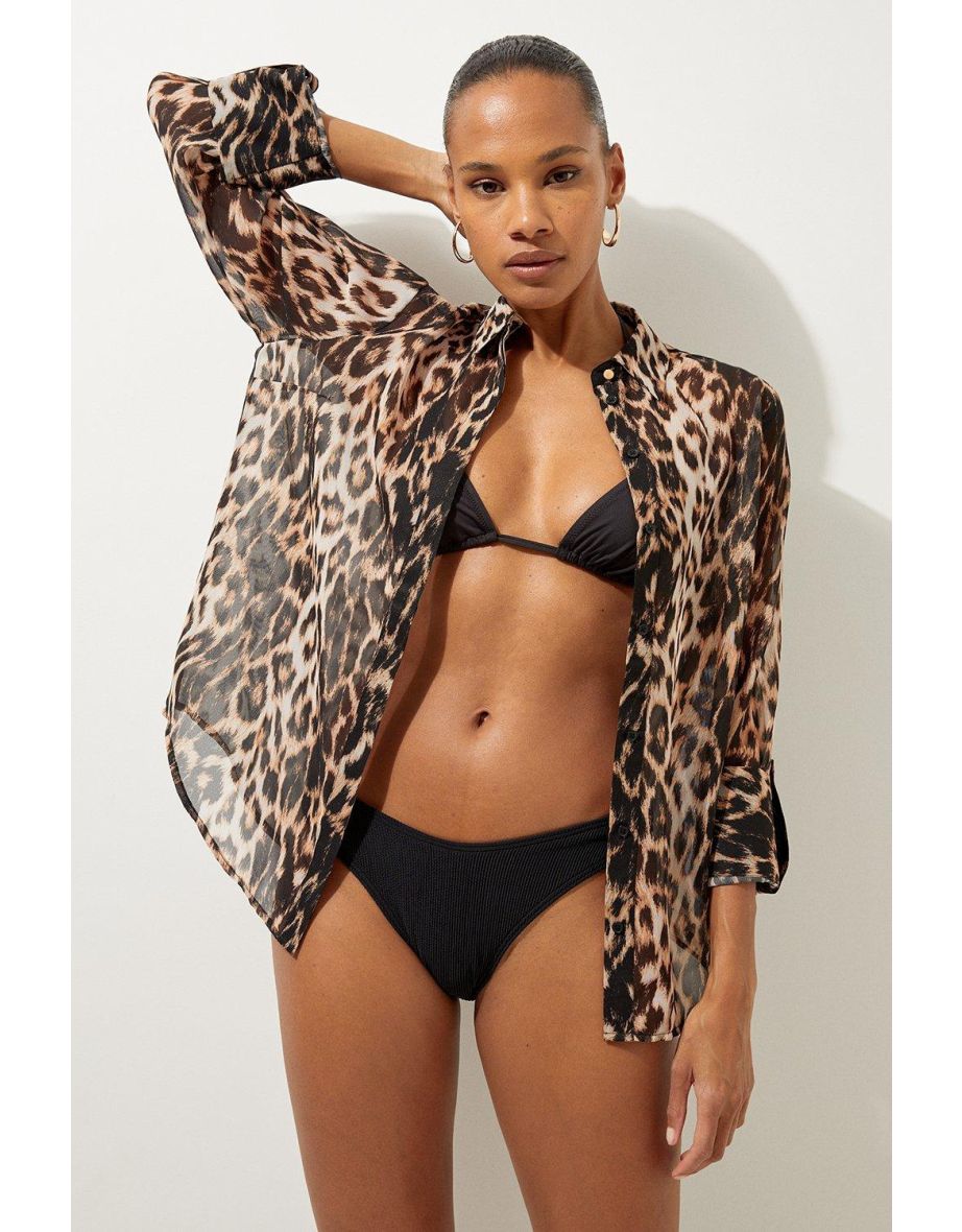 Viscose Cheetah Woven Sheer Beach Shirt