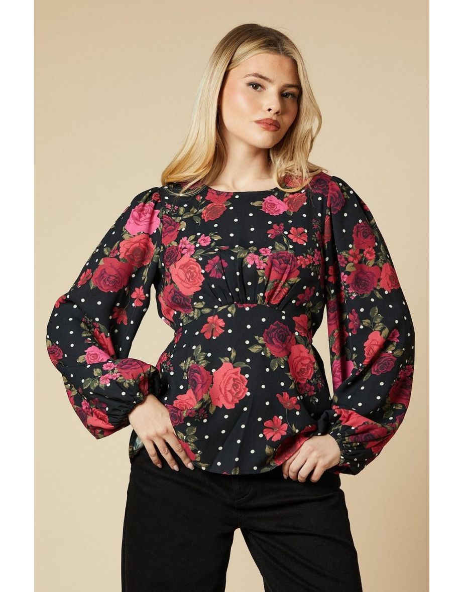 Floral With Spot Tea Blouse