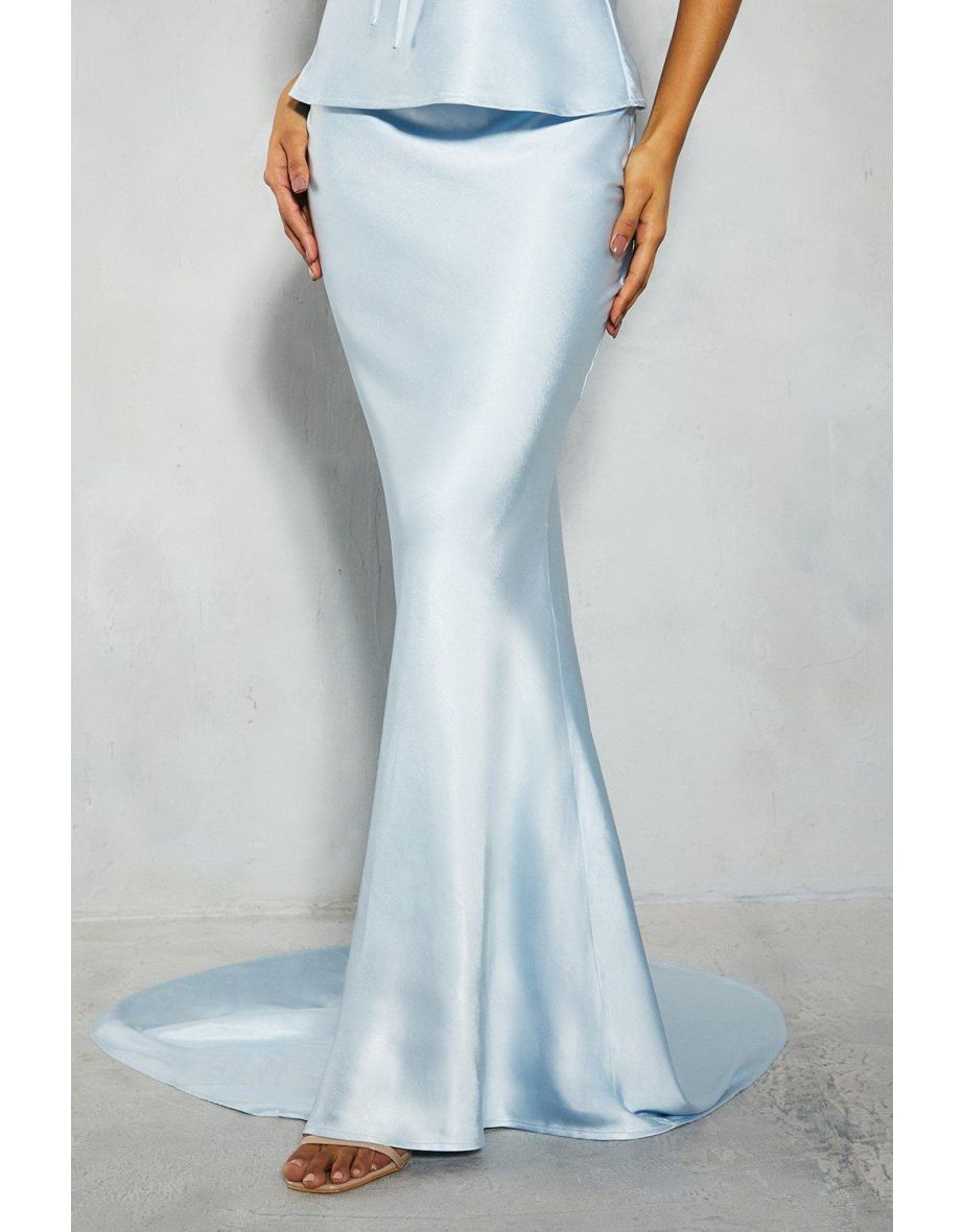 Premium Satin High Waisted Waterfall Trail Floor Skirt - 3