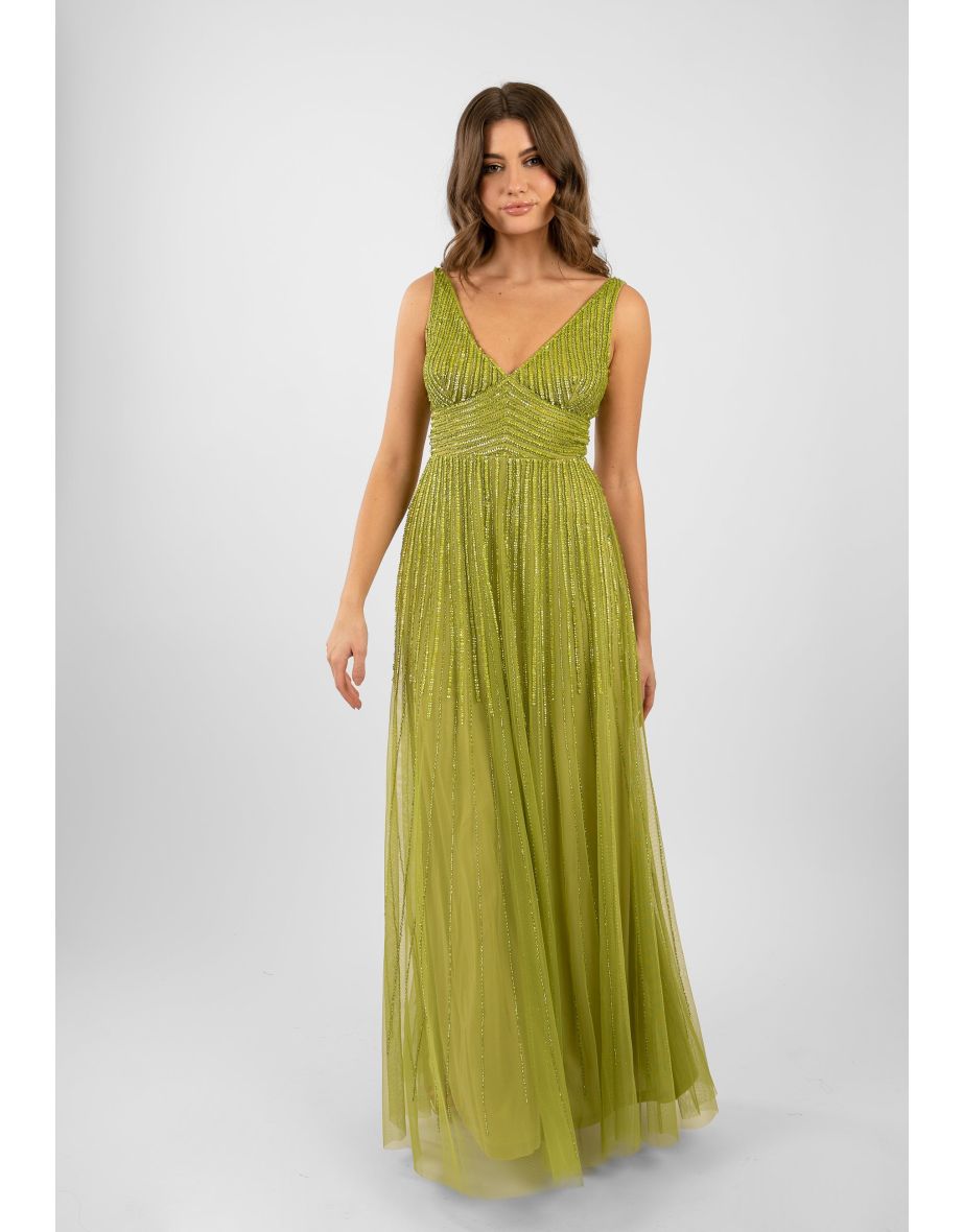 Lorelai Olive Green Embellished Maxi Dress - 8