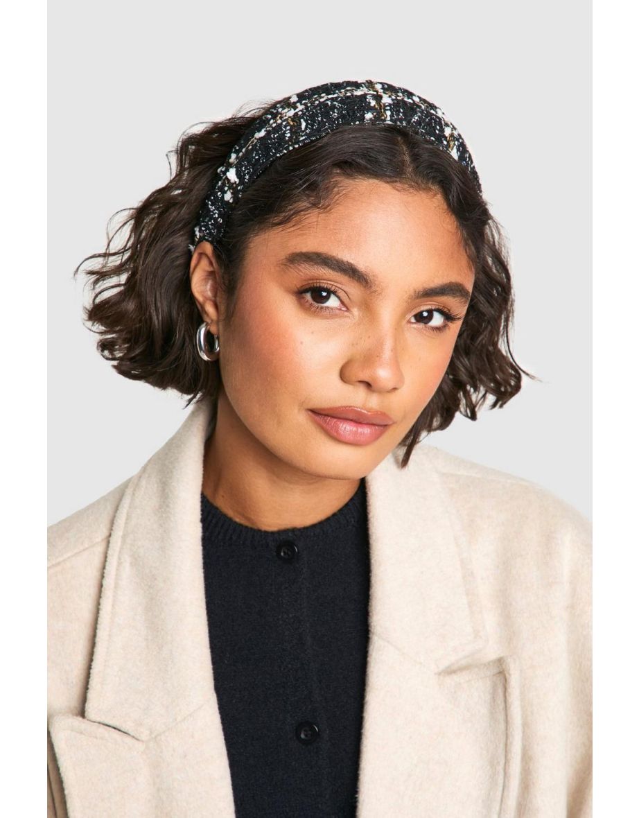 Boucle Check Wide Headband - black