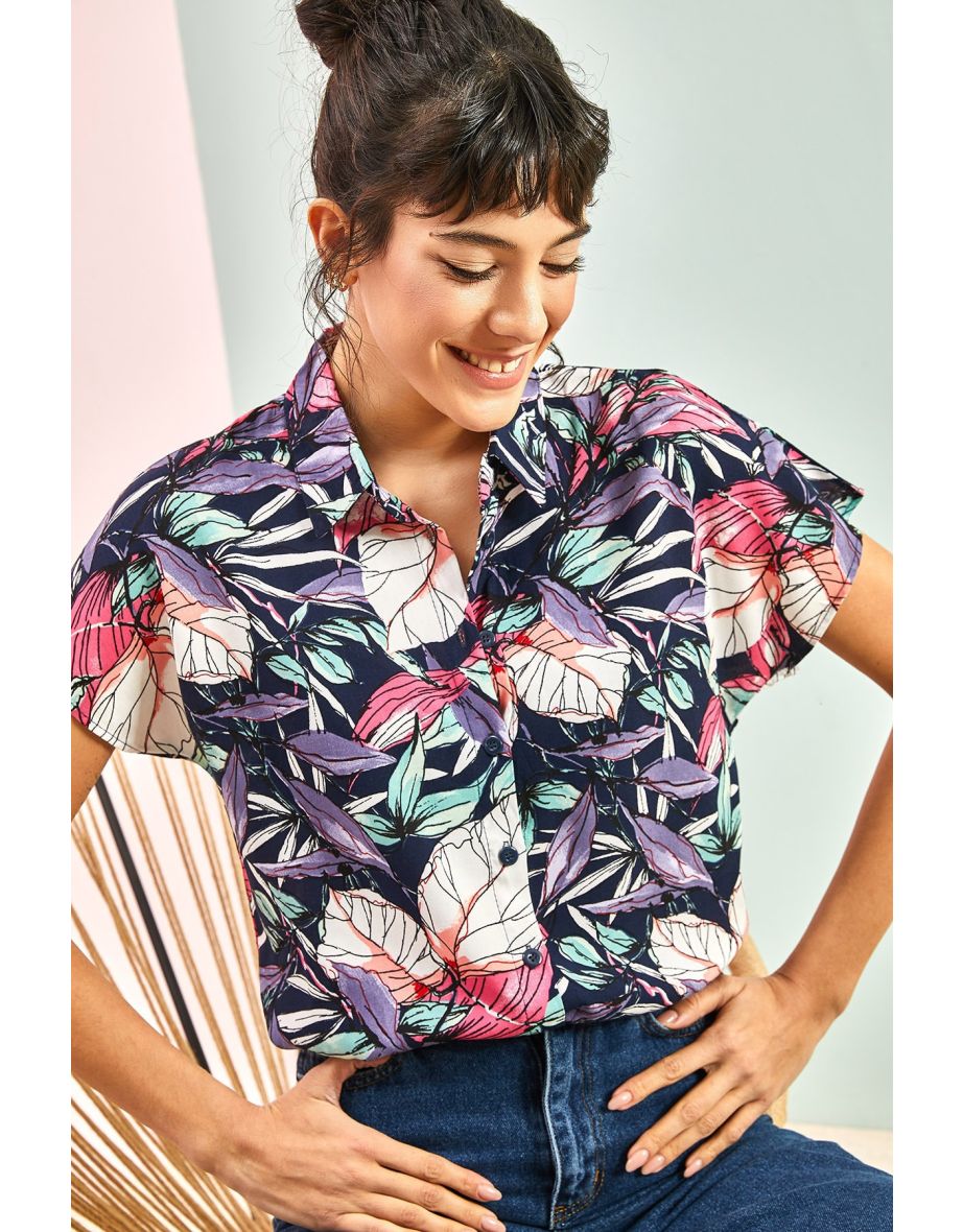Women's Multi Patterned Bat Sleeve Shirt
