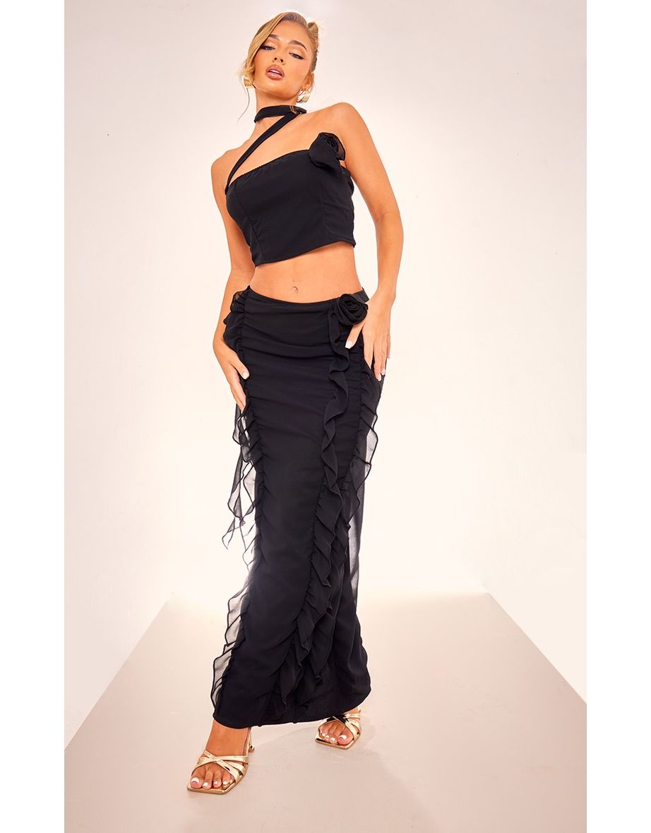 Black chiffon 2024 ruffle skirt