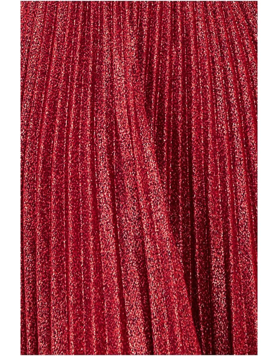 Goddiva Bardot Pleated Skirt Maxi - Wine - 3