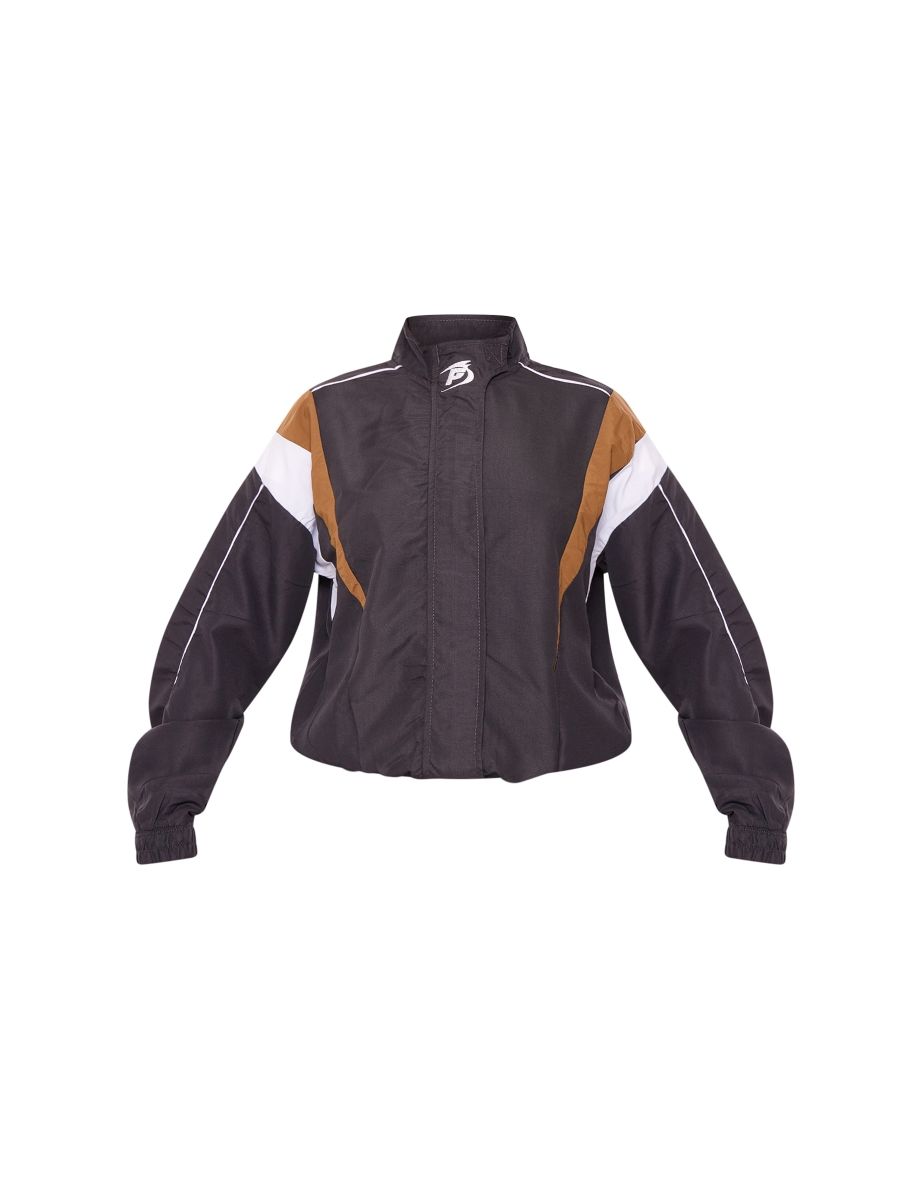 PRETTYLITTLETHING Dark Brown Oversized Panelled Detail Track jacket - 4