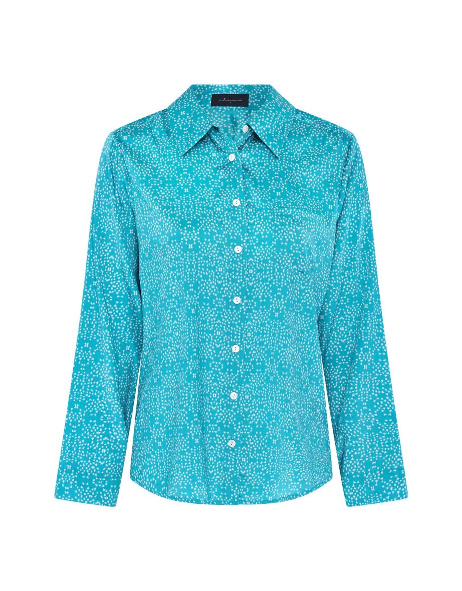 Long Sleeve PJ Top / "Teal Stars" - 3