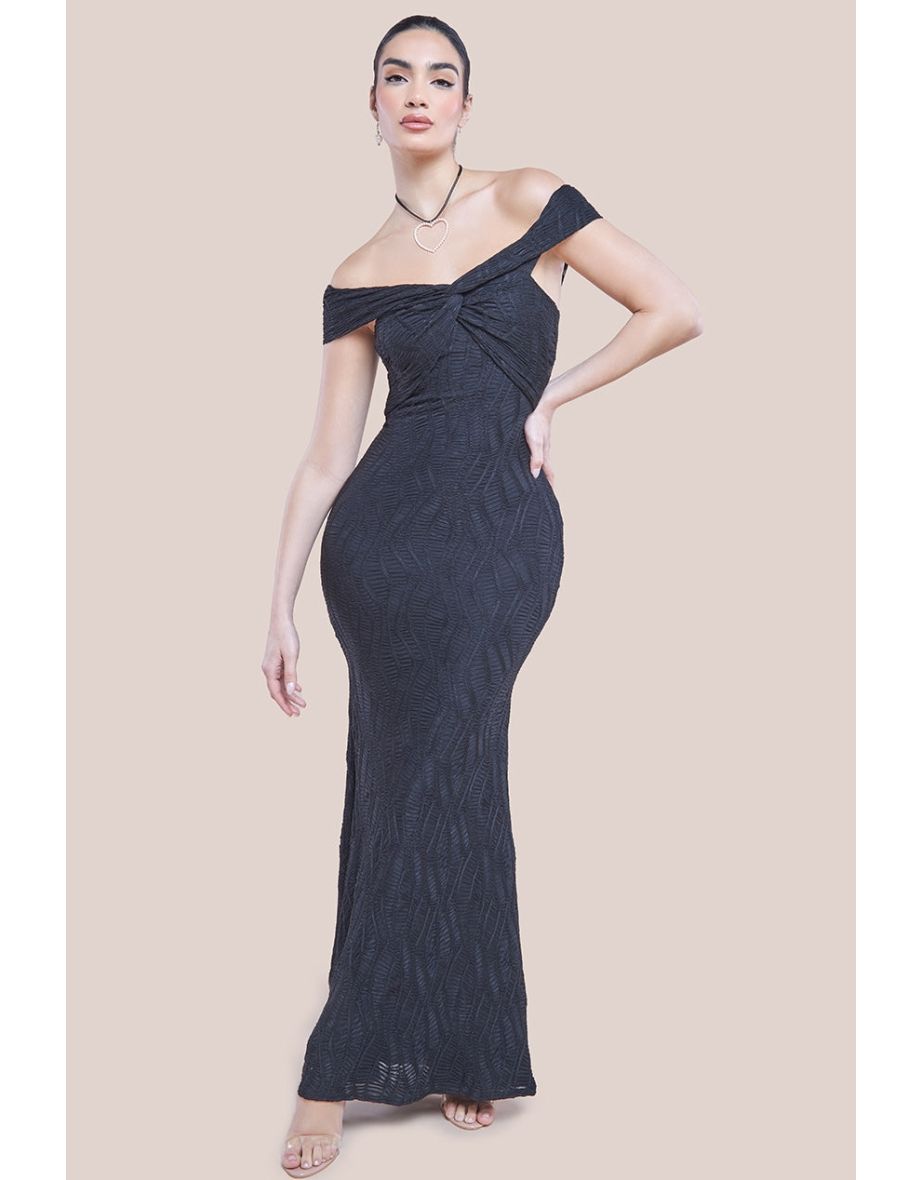 Goddiva Front Knot Twist Maxi Dress - Black