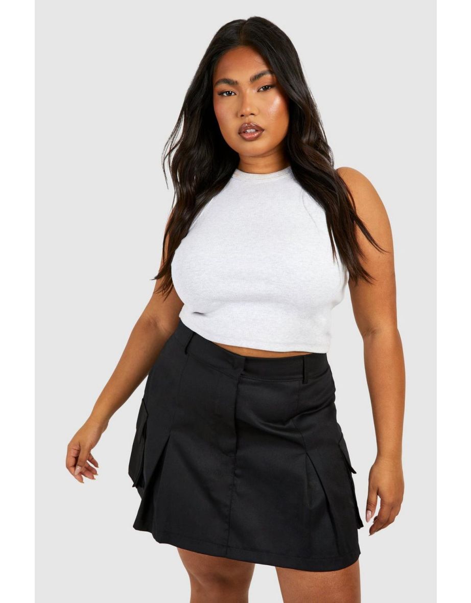 Plus Pleated Cargo Mini Skirt - black