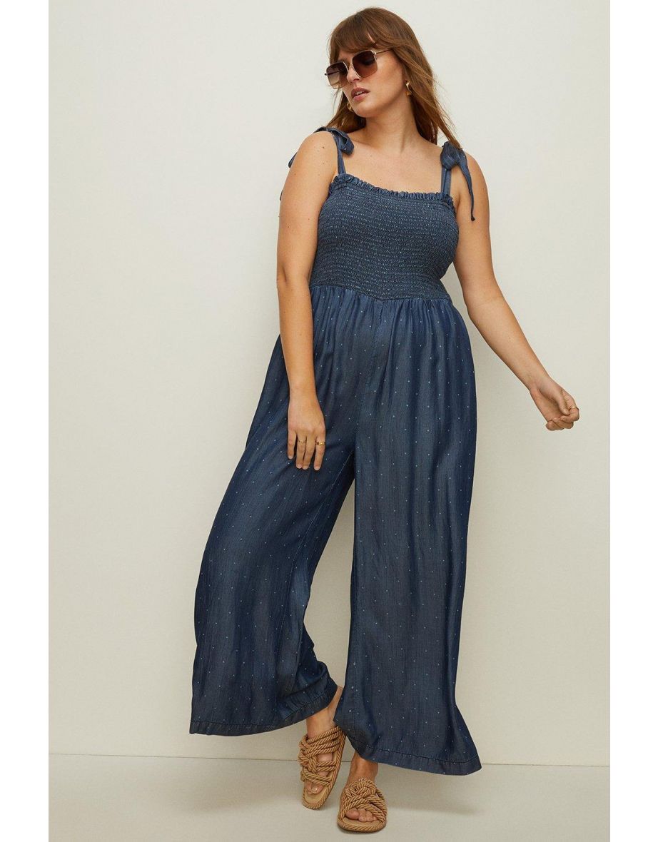 Plus Size Printed Shirred Jumpsuit