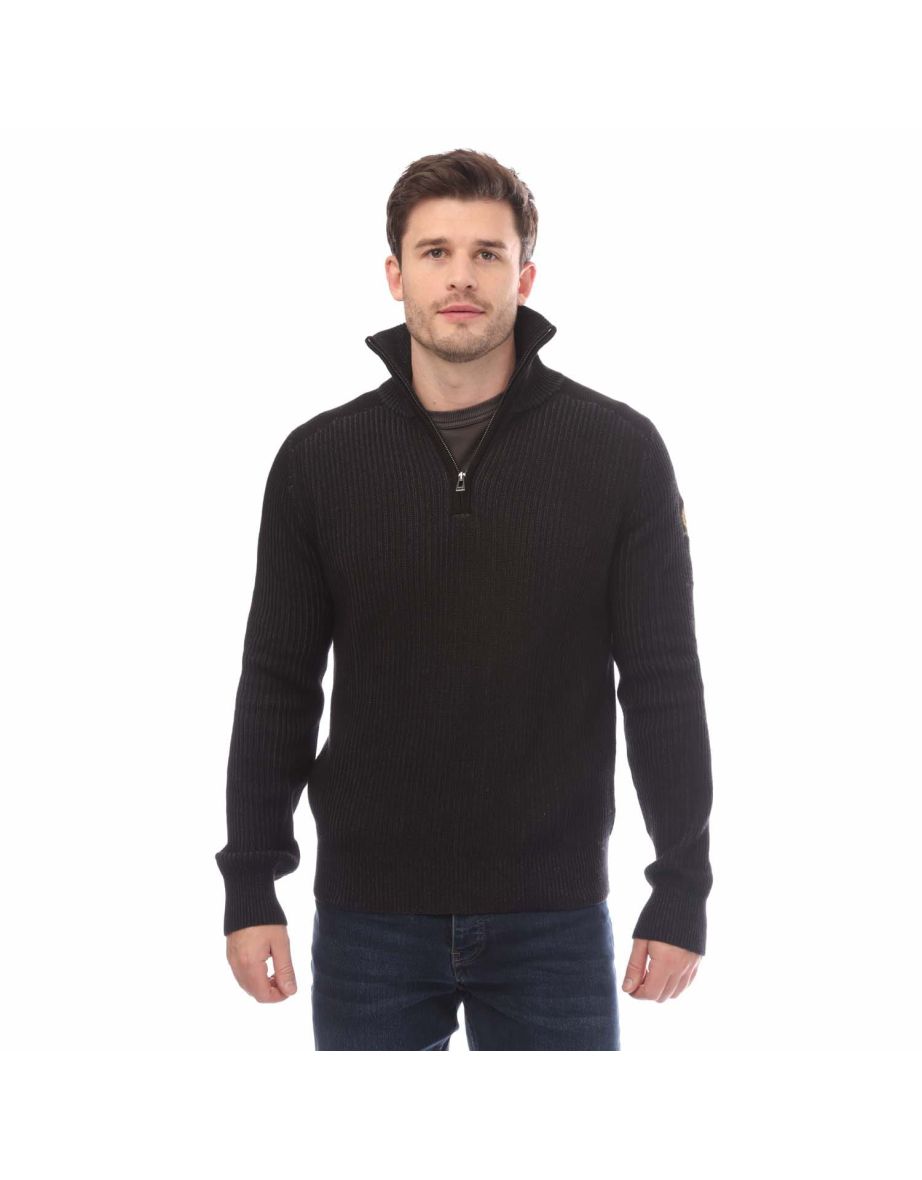 Men's Belstaff Cotton Wool Rib Stanley Quarter Zip Jumper in Black